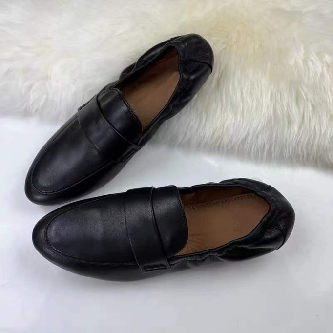 Soft Leather Penny Loafers for Women in Dusty Blue/Black/White
