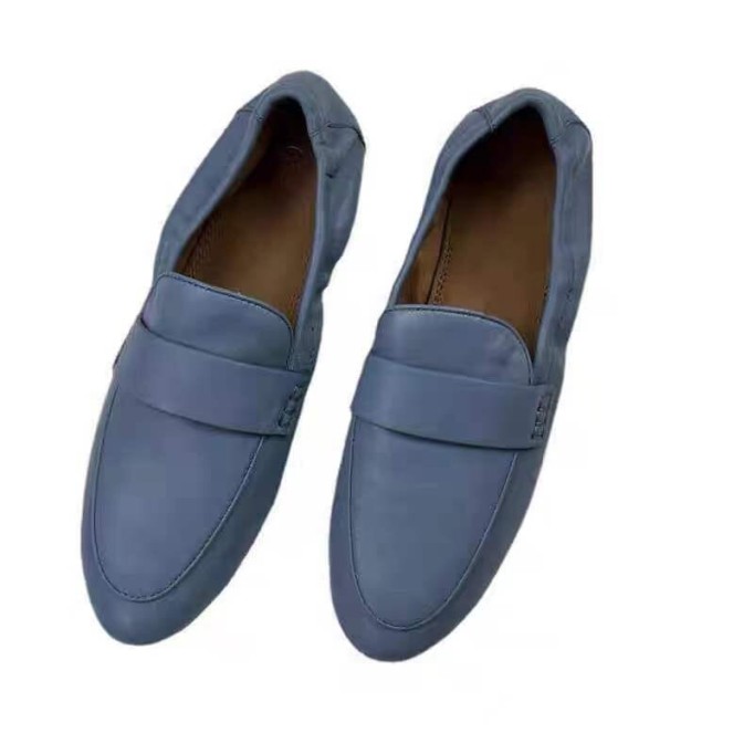 Soft Leather Penny Loafers for Women in Dusty Blue/Black/White