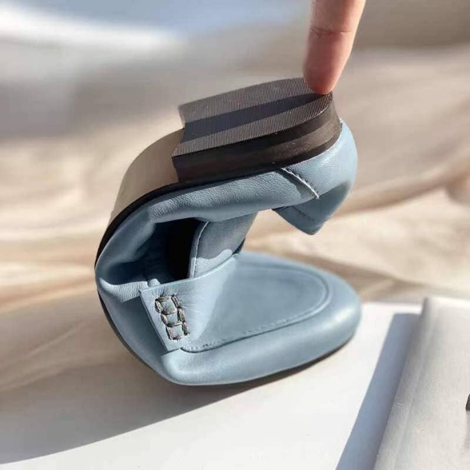 Soft Leather Penny Loafers for Women in Dusty Blue/Black/White