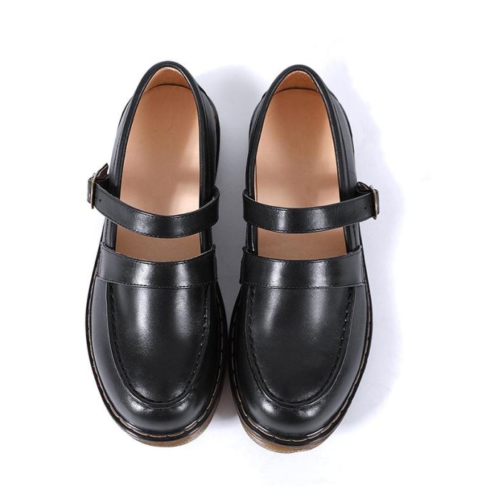 Women Handmade Leather Mary Jane Shoes Black/Brown