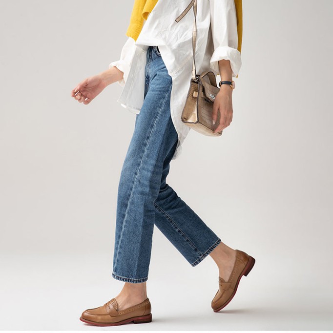 Handmade Women'S Genuine Leather Penny Loafer Brogues In Black/Brown