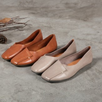 Handmade Retro Soft Leather Loafers Designers Flats For Women Brown/Gray Slip Ons