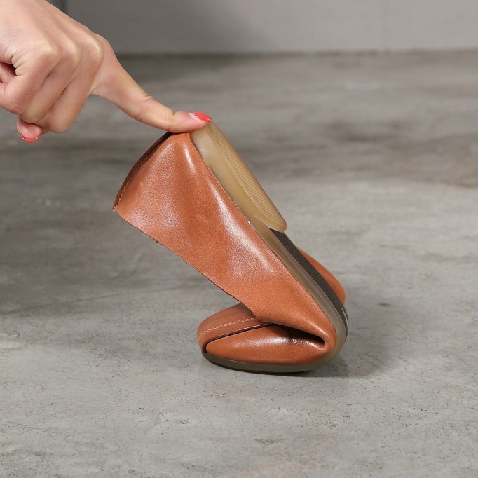 Handmade Retro Soft Leather Loafers Designers Flats For Women Brown/Gray Slip Ons