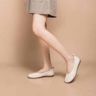 Soft Leather Flat Slip on Loafers for Women Handmade White/Deep Apricot