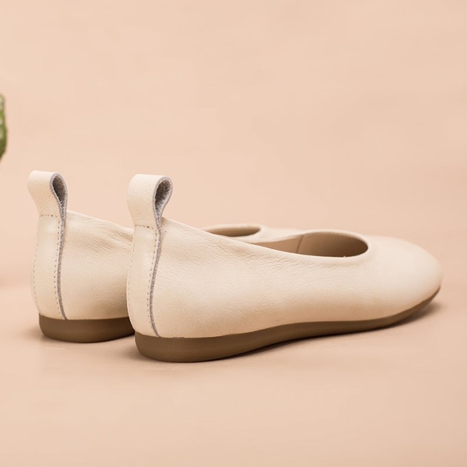 Soft Leather Flat Slip on Loafers for Women Handmade White/Deep Apricot