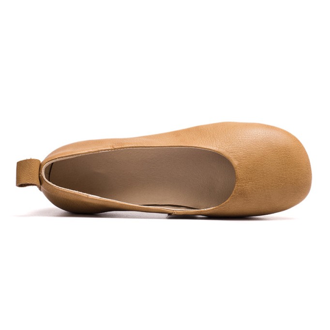 Soft Leather Flat Slip on Loafers for Women Handmade White/Deep Apricot