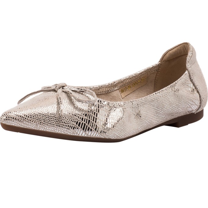 Bow-Detail Pointed-Toe Ballerina Shoes Gold/Silver/Black