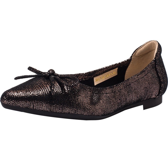 Bow-Detail Pointed-Toe Ballerina Shoes Gold/Silver/Black