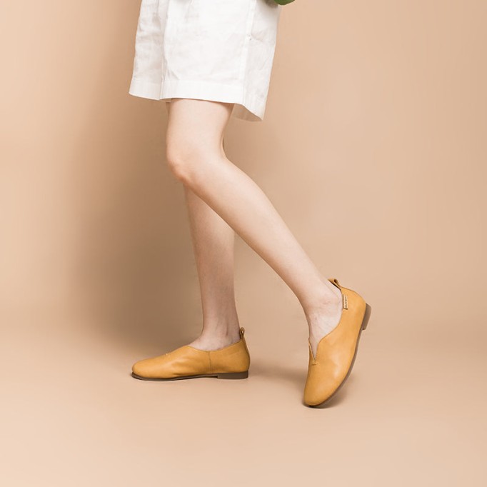 Soft Leather Flat Slip on Loafers for Women Handmade Yellow/Green/Pink/Red