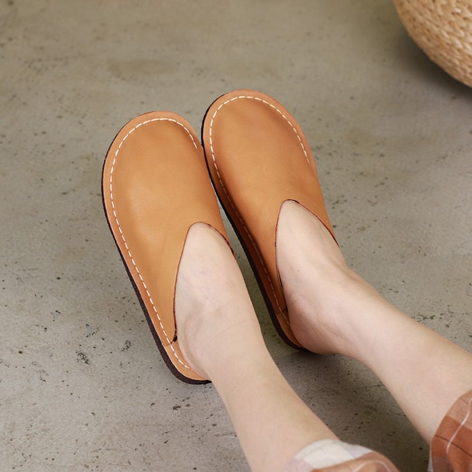 Leather Mules Summer Slippers Handmade Beige/Black/Brown/Red/Coffee