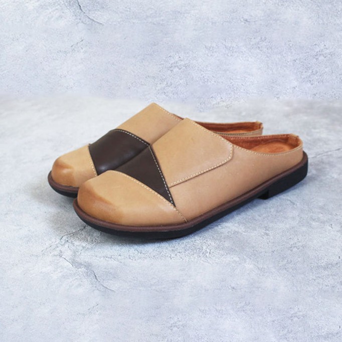 Retro Flats Women Leather Handmade Slippers Hollow Pattern Solid Flowers Sandals