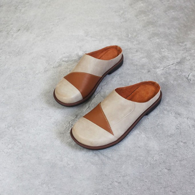 Retro Flats Women Leather Handmade Slippers Hollow Pattern Solid Flowers Sandals