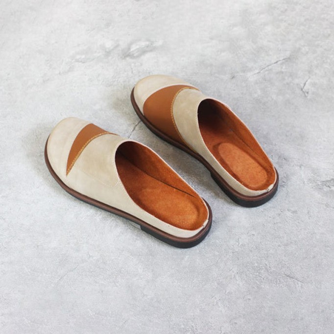 Retro Flats Women Leather Handmade Slippers Hollow Pattern Solid Flowers Sandals