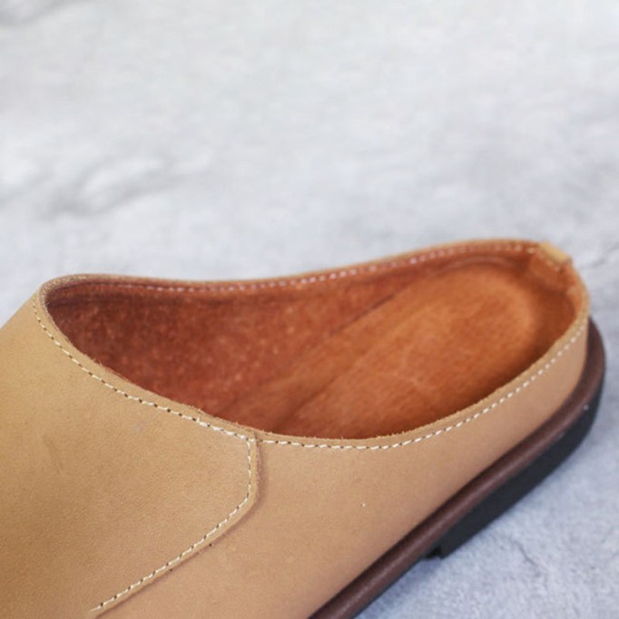 Retro Flats Women Leather Handmade Slippers Hollow Pattern Solid Flowers Sandals