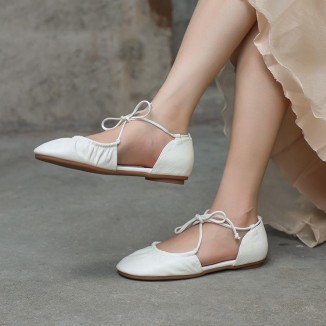 Soft Leather Strappy Sandals Slip Ons Handmade Closed Toe Beige