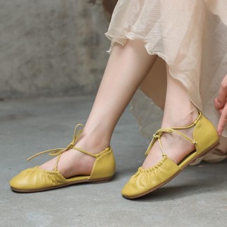 Soft Leather Strappy Sandals Slip Ons Handmade Closed Toe Beige