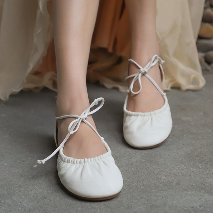 Soft Leather Strappy Sandals Slip Ons Handmade Closed Toe Beige