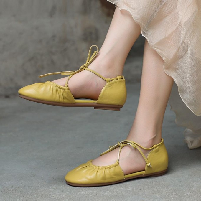 Soft Leather Strappy Sandals Slip Ons Handmade Closed Toe Beige