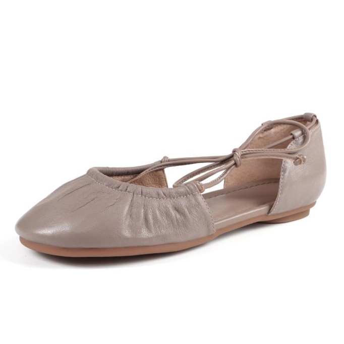 Soft Leather Strappy Sandals Slip Ons Handmade Closed Toe Beige