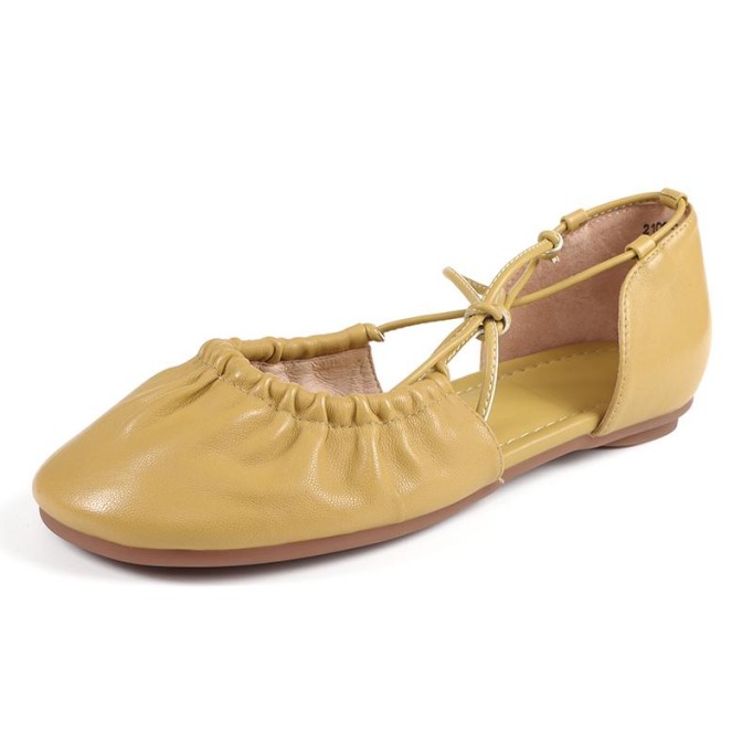 Soft Leather Strappy Sandals Slip Ons Handmade Closed Toe Beige