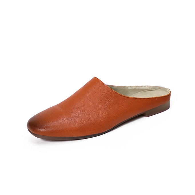 Handmade Leather Summer Slippers Mules Green/Brown/Coffee/Blue/Green 2/Reddish brown/Grey white/Brown 2/Khaki/Yellow/Dark coffee