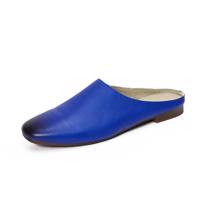 Handmade Leather Summer Slippers Mules Green/Brown/Coffee/Blue/Green 2/Reddish brown/Grey white/Brown 2/Khaki/Yellow/Dark coffee