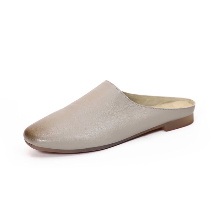 Handmade Leather Summer Slippers Mules Green/Brown/Coffee/Blue/Green 2/Reddish brown/Grey white/Brown 2/Khaki/Yellow/Dark coffee