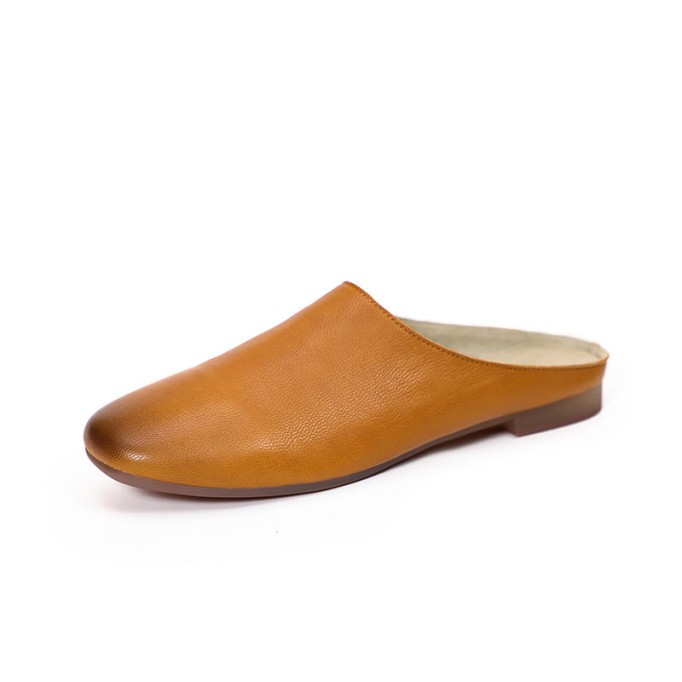 Handmade Leather Summer Slippers Mules Green/Brown/Coffee/Blue/Green 2/Reddish brown/Grey white/Brown 2/Khaki/Yellow/Dark coffee