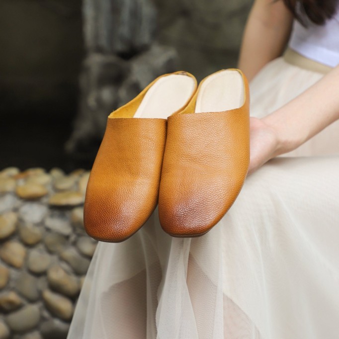 Handmade Leather Summer Slippers Mules Green/Brown/Coffee/Blue/Green 2/Reddish brown/Grey white/Brown 2/Khaki/Yellow/Dark coffee