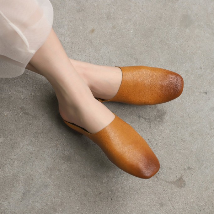 Handmade Leather Summer Slippers Mules Green/Brown/Coffee/Blue/Green 2/Reddish brown/Grey white/Brown 2/Khaki/Yellow/Dark coffee