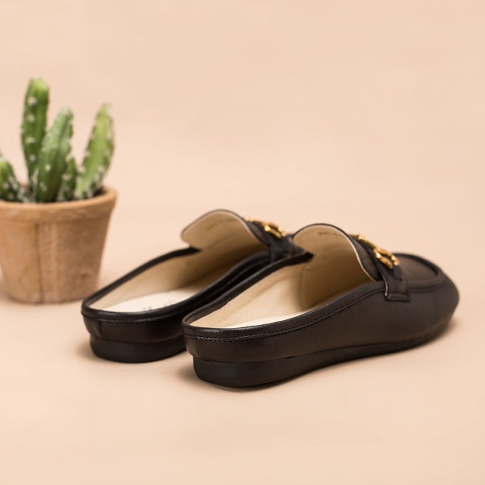 Retro Horsebit-Detailed Leather Loafer Mules for Women Backless Loafers in Black/Yellow