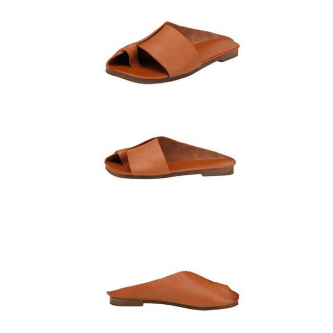 Soft Leather Split Toe Summer Slippers Handmade Apricot/Camel