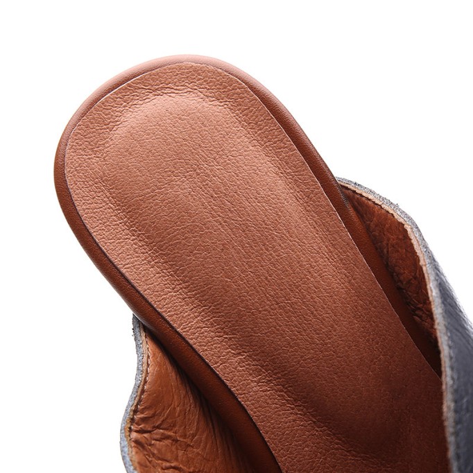 Handmade Women'S Slippers Leather Hollow Flowers Flats Loafers Grey/Camel