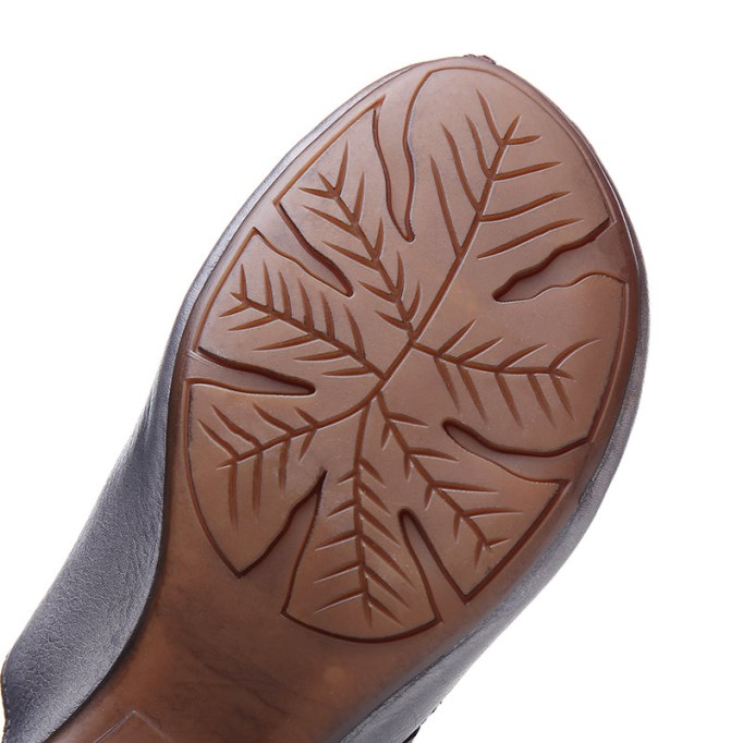 Handmade Women'S Slippers Leather Hollow Flowers Flats Loafers Grey/Camel