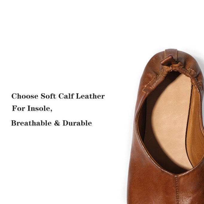 Goodyear Horse Leather Flats Split Toe For Women Leather Sole in Brown/Black