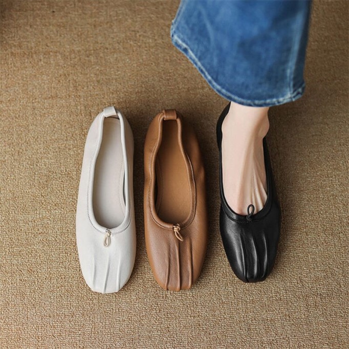 Soft Leather Flat Slip on Loafers for Women Handmade Black/Apricot/Beige