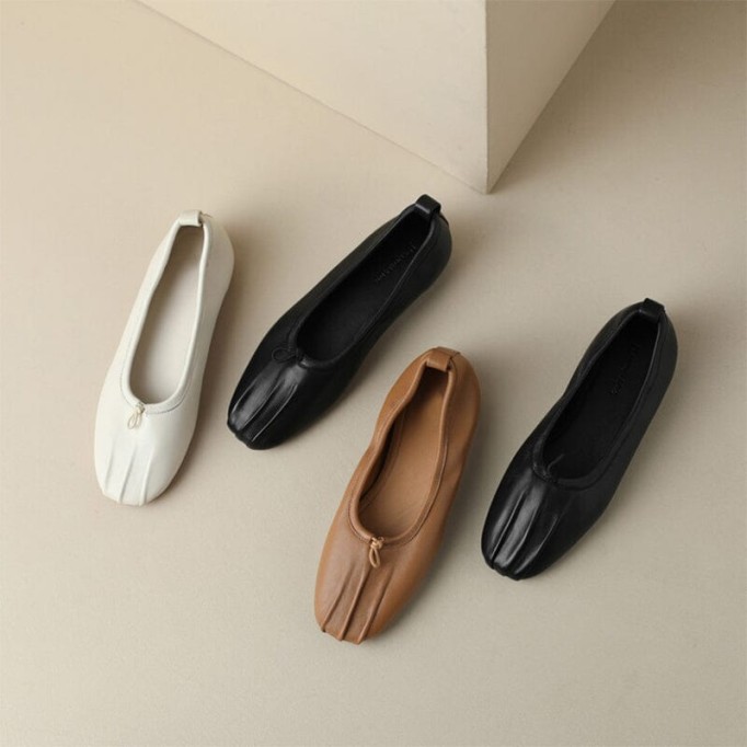 Soft Leather Flat Slip on Loafers for Women Handmade Black/Apricot/Beige