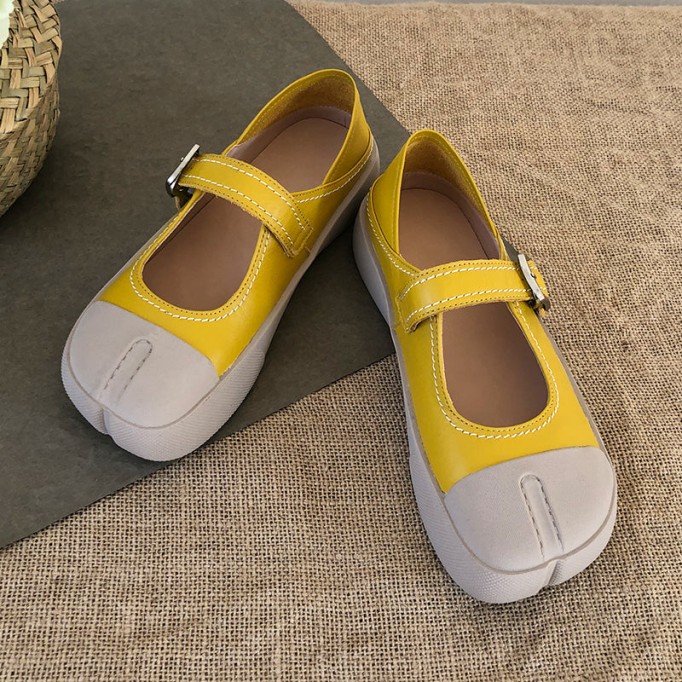 2021 Designer Shoes Genuine Leather Slip-on For Women Handmade Soft Flats White/Yellow