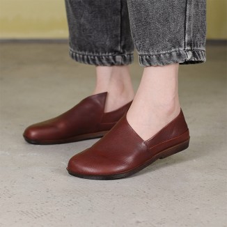 Handmade Retro Soft Leather Loafers Designers Flats For Women in Black/Coffee