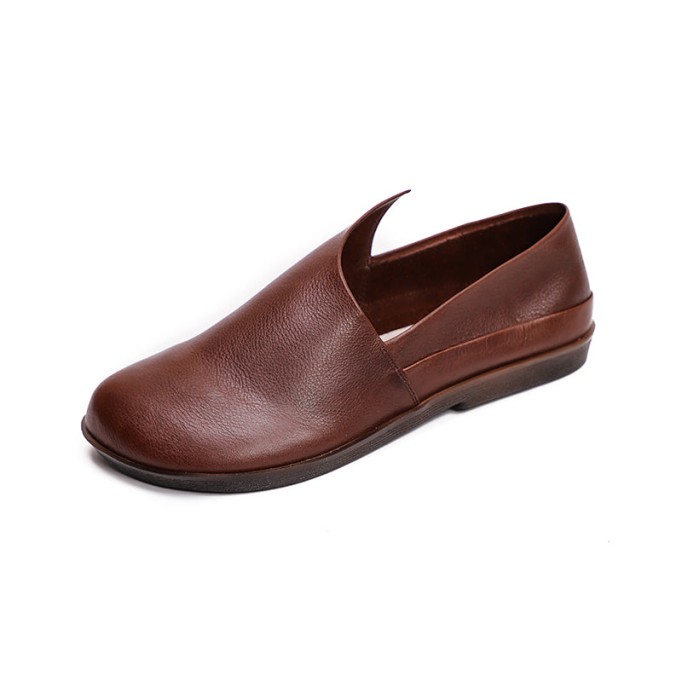 Handmade Retro Soft Leather Loafers Designers Flats For Women in Black/Coffee