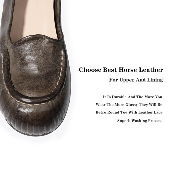 Goodyear Horse Leather Flats Loafers For Women Leather Sole in Green/Brown/Black