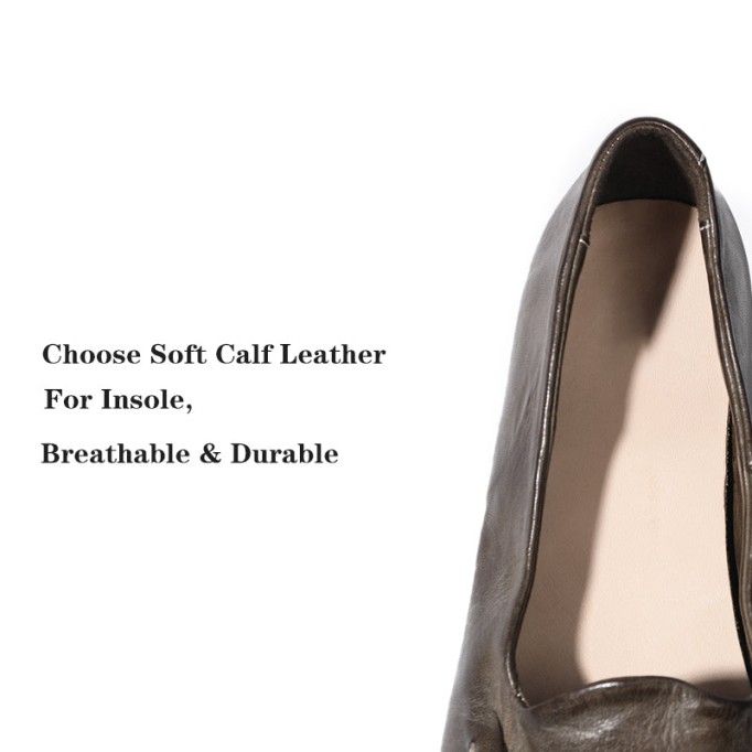 Goodyear Horse Leather Flats Loafers For Women Leather Sole in Green/Brown/Black