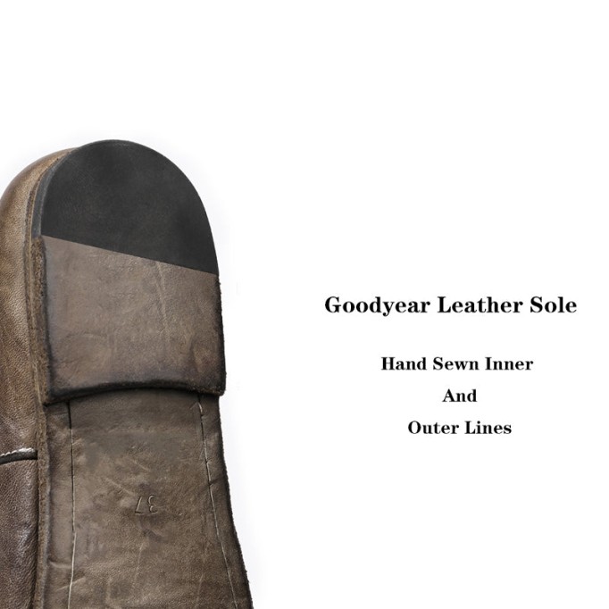 Goodyear Horse Leather Flats Loafers For Women Leather Sole in Green/Brown/Black