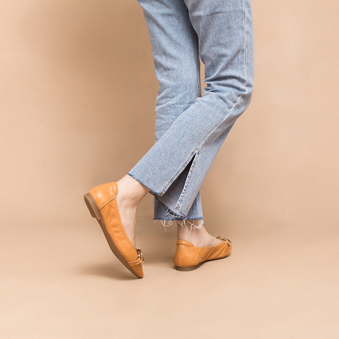 Sheepskin Point Toe Ballet Flats For Women Apricot/Pink/Black