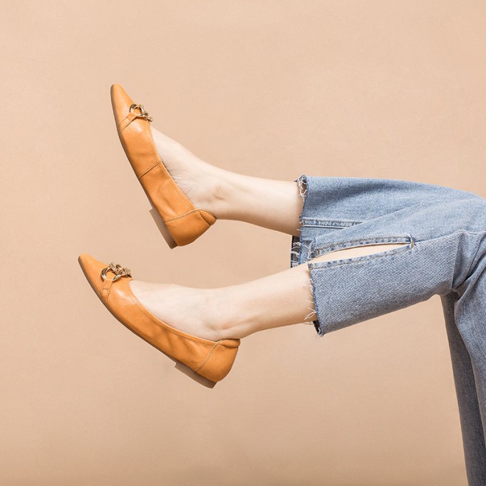 Sheepskin Point Toe Ballet Flats For Women Apricot/Pink/Black