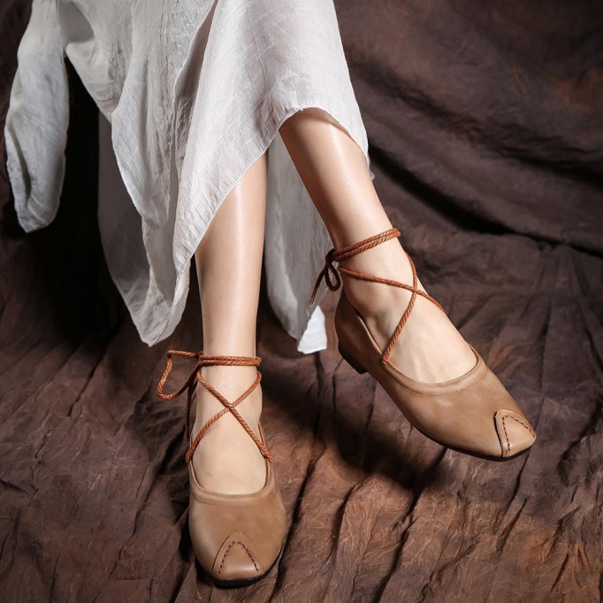 Handmade Soft Leather Ballet Shoes Lace Designer Shoes For Women Sexy Flats Gift For Mom