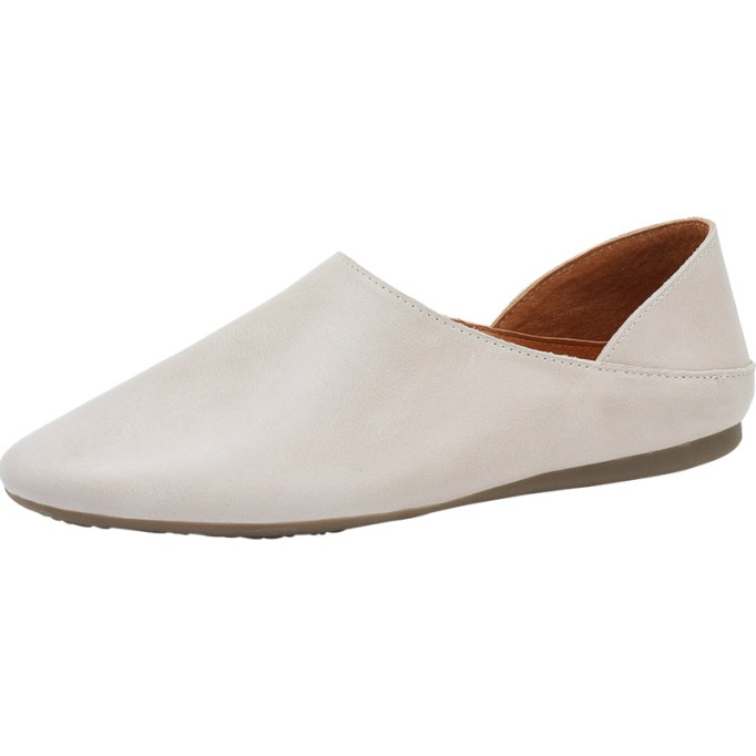 Loafers Slides for Women Leather Handmade Round Toe Flat Slippers Casual Slip ons Pink/Beige/Yellow/Apricot