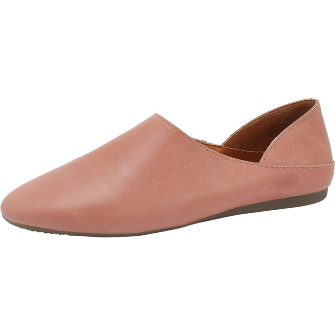 Loafers Slides for Women Leather Handmade Round Toe Flat Slippers Casual Slip ons Pink/Beige/Yellow/Apricot