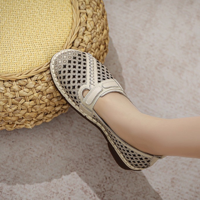 Women's Handmade Retro Leather Loafers Designers Flats Yellow/Green/Beige