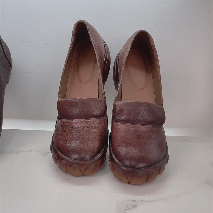 Designer Shoes Genuine Leather Loafers For Women Handmade Flats Coffee